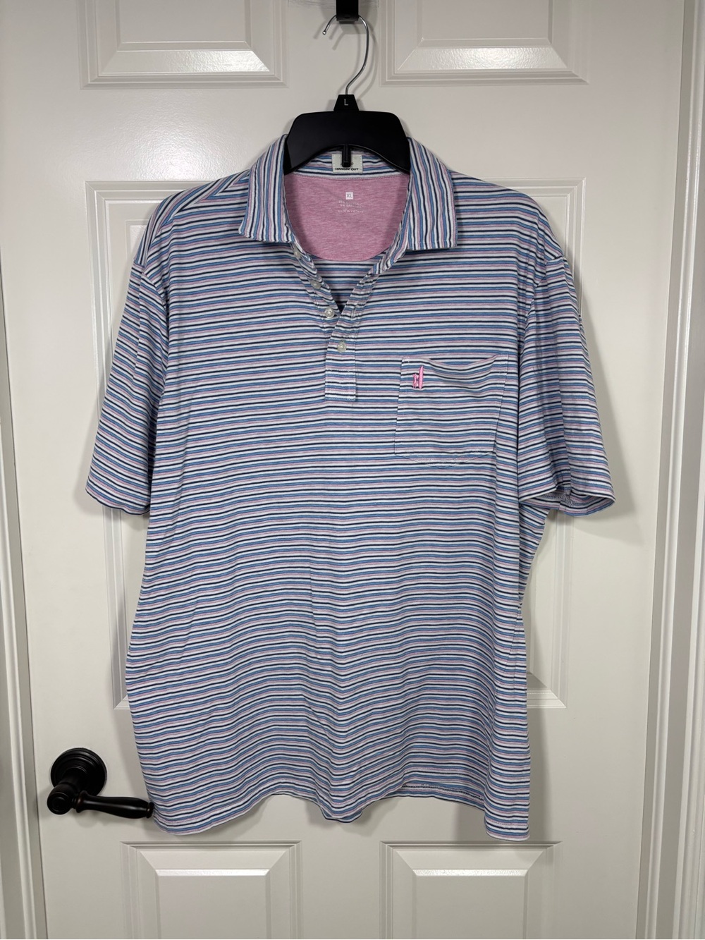 Johnnie-O Hangin’ Out Striped Short Sleeve Polo Shirt Men’s XL Pink Blue